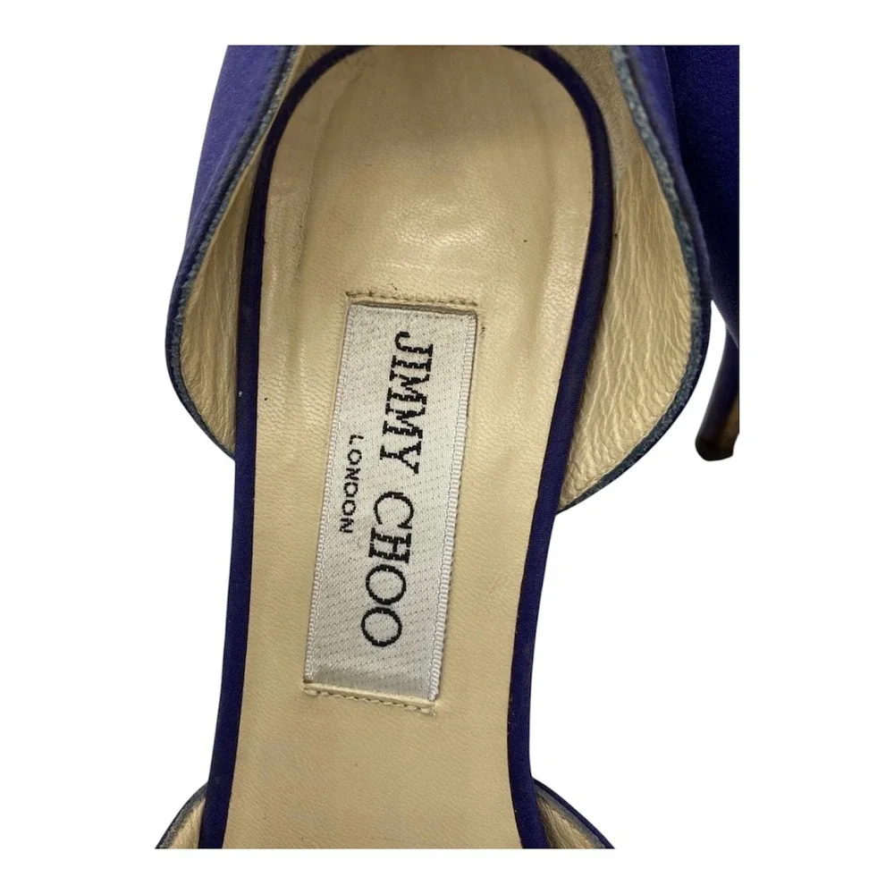 Jimmy‎ Choo Peep Toe Heels Women 38.5 Purple Fair Crystal Satin d'Orsay Pumps